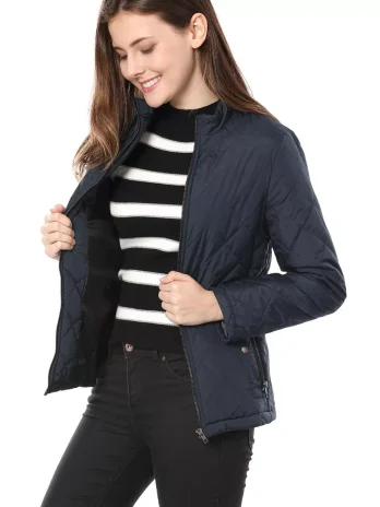 INSPIRE CHIC Women’s Stand Collar Lightweight Quilted Jacket