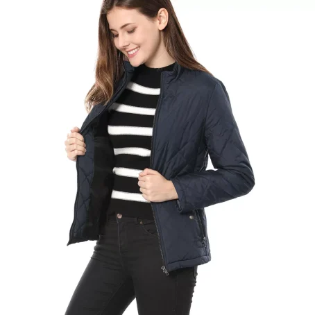 INSPIRE CHIC Women's Stand Collar Lightweight Quilted Jacket