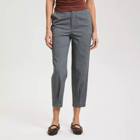 Women's Straight-Leg Trousers with Front Pleat - A New Day™ Gray Striped