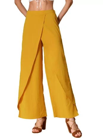INSPIRE CHIC Women’s Casual Wide Legs Back Elastic High Waist Split Side Trousers