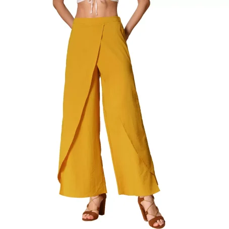 INSPIRE CHIC Women's Casual Wide Legs Back Elastic High Waist Split Side Trousers