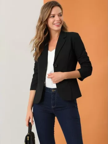Allegra K Women’s Elegant Work Office Lapel Collar Button Down Regular Fit Suit Blazer