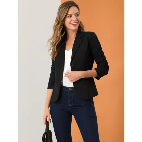 Allegra K Women's Elegant Work Office Lapel Collar Button Down Regular Fit Suit Blazer - 图片 2