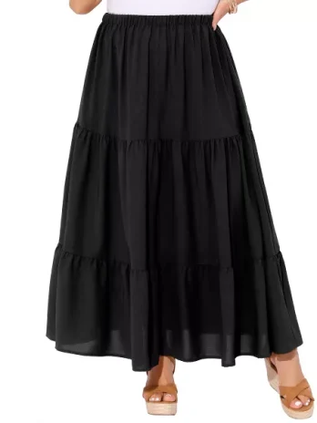 Agnes Orinda Women’s Plus Size Elastic Waist High Rise Boho Flowy Casual A Line Maxi Skirts