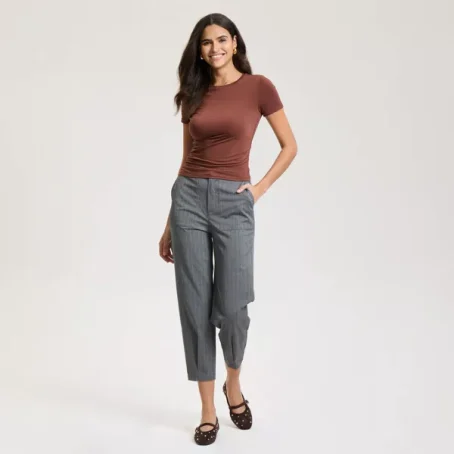 Women's Straight-Leg Trousers with Front Pleat - A New Day™ Gray Striped - 图片 2