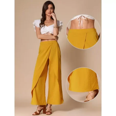 INSPIRE CHIC Women's Casual Wide Legs Back Elastic High Waist Split Side Trousers - Image 2