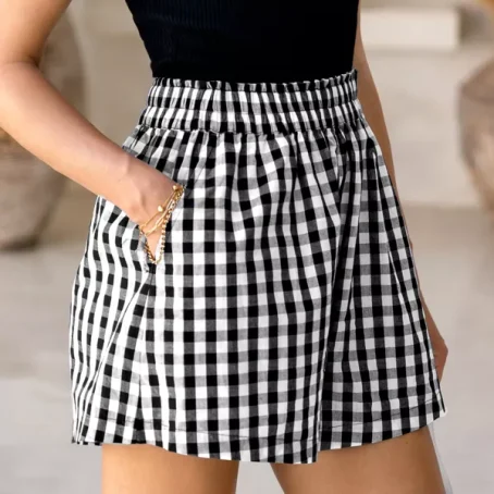 Women's Chic Gingham Print Smocked Shorts - Cupshe - 图片 2