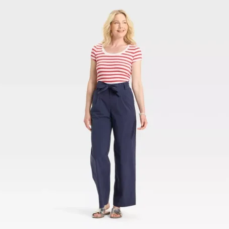 Women's High-Rise Wide Leg Poplin Trousers - A New Day™ - 图片 3