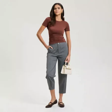 Women's Straight-Leg Trousers with Front Pleat - A New Day™ Gray Striped - 图片 4